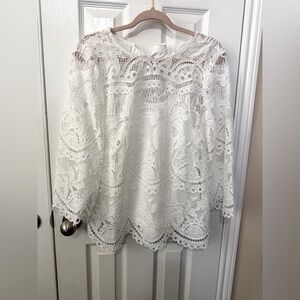 Lilly Pulitzer Women's Size 8 Palms In Paradise White Eyelet / Lace Top Boho NWT